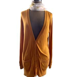 Joseph A long cardigan,‎ MED, cotton/rayon elegant classic gold